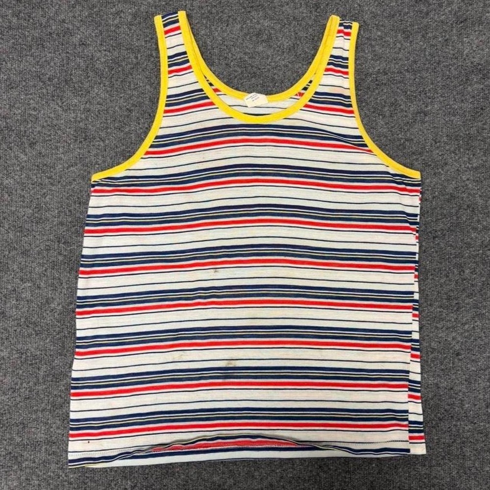 Vintage 70s 80s Action Striped Tank Top Mens XL Ringer Sleeveless Shirt Multi